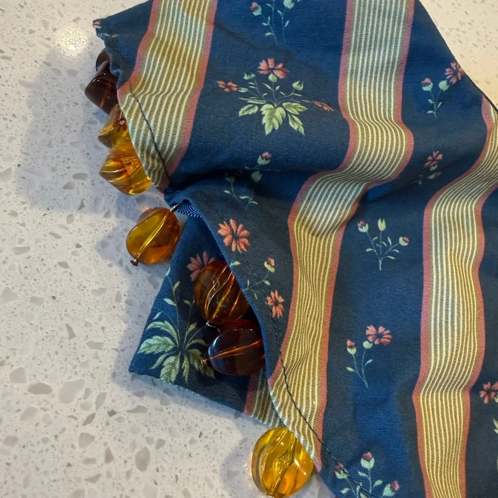 NWT WeWoreWhat Ruffle Beaded Floral Stripe Deep Storm Bandeau Size 12 Denim $89 - Picture 4 of 15